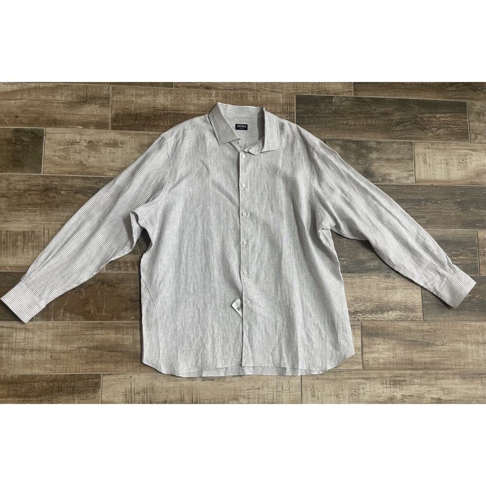 $1,595 NWT Ermenegildo Zegna Oasi Lino Linen Shirt Striped Button Up Luxury 3XL